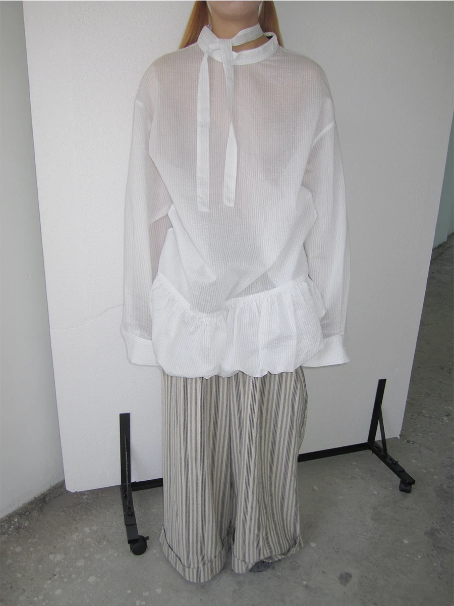 

Korean Sle Lace Trim Blouse Inner Wear T-irt Spring New Arrival Layering Versatile Cotton Long Sve Button up mid Length