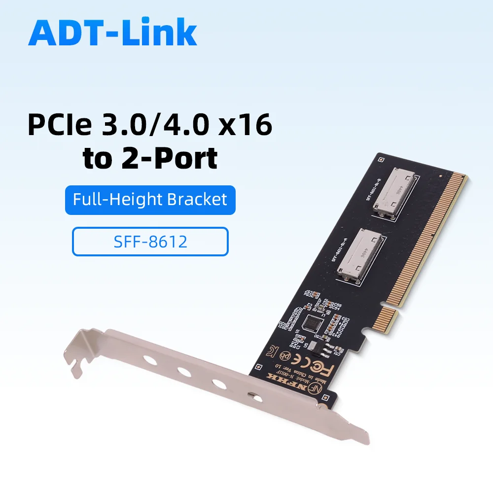 

PCIe 3.0 / 4.0 X16 To 2-port SFF-8612 X8 SFF-8611 8i Adapter Card for Split x4+x4+x4+x4 with Half-Height Full-Height Bracket