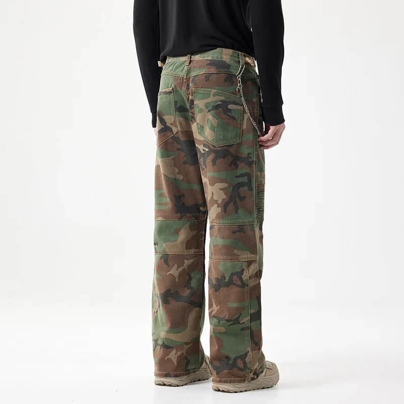 High-End Men's Straight Leg Jeans Heavy-Du Casual High Street Sle Loose Wide Leg Workwear Trousers Comfortable Fit