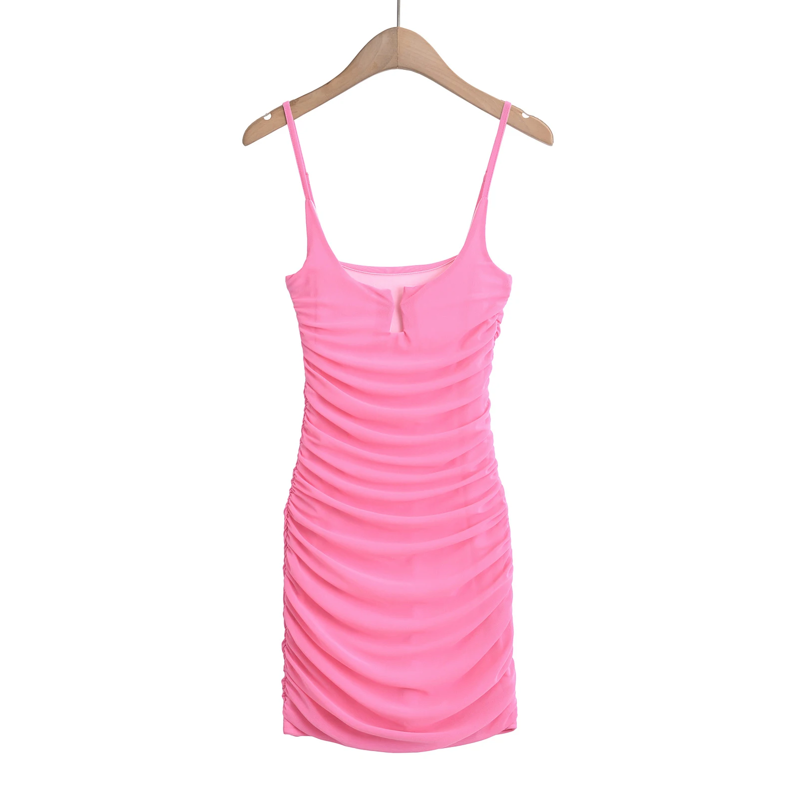 Mini vestidos de fiesta de noche para mujer, ropa de verano, vestido de malla rosa, ceñido al cuerpo, Sexy, camisola de noche con fecha, fruncido, negro, 2024