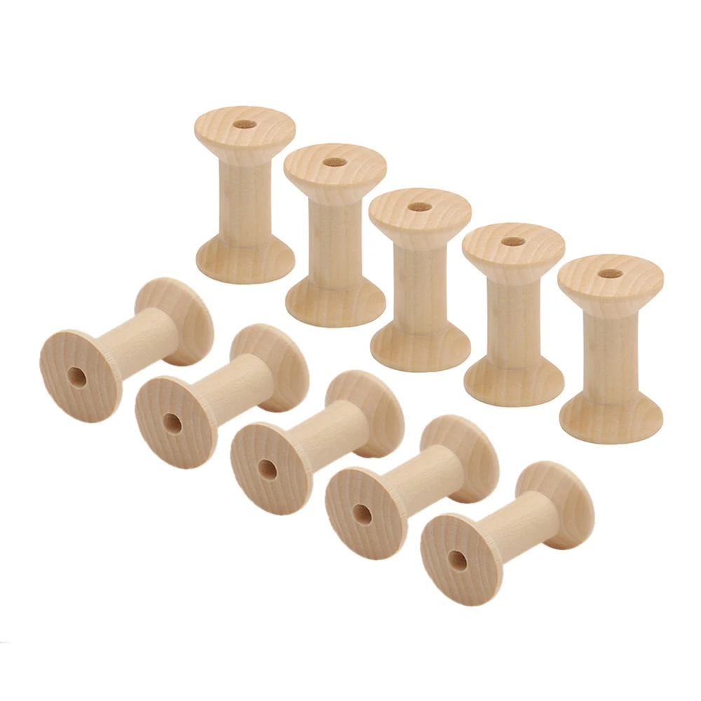 10pcs Large Size Wooden Empty Thread Spools DIY Sewing Tool for Cross Stitch Needlework Handmade String Twine Storage 32*47mm