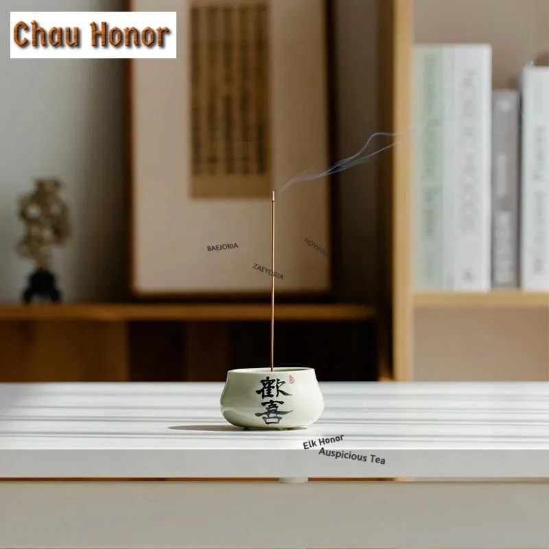 Retro Green Ceramic Incense Burner Pure Handwritten Joy Arhat Smasll Incense Holder Line Agarwood Zen Tea Ceremony Decoration