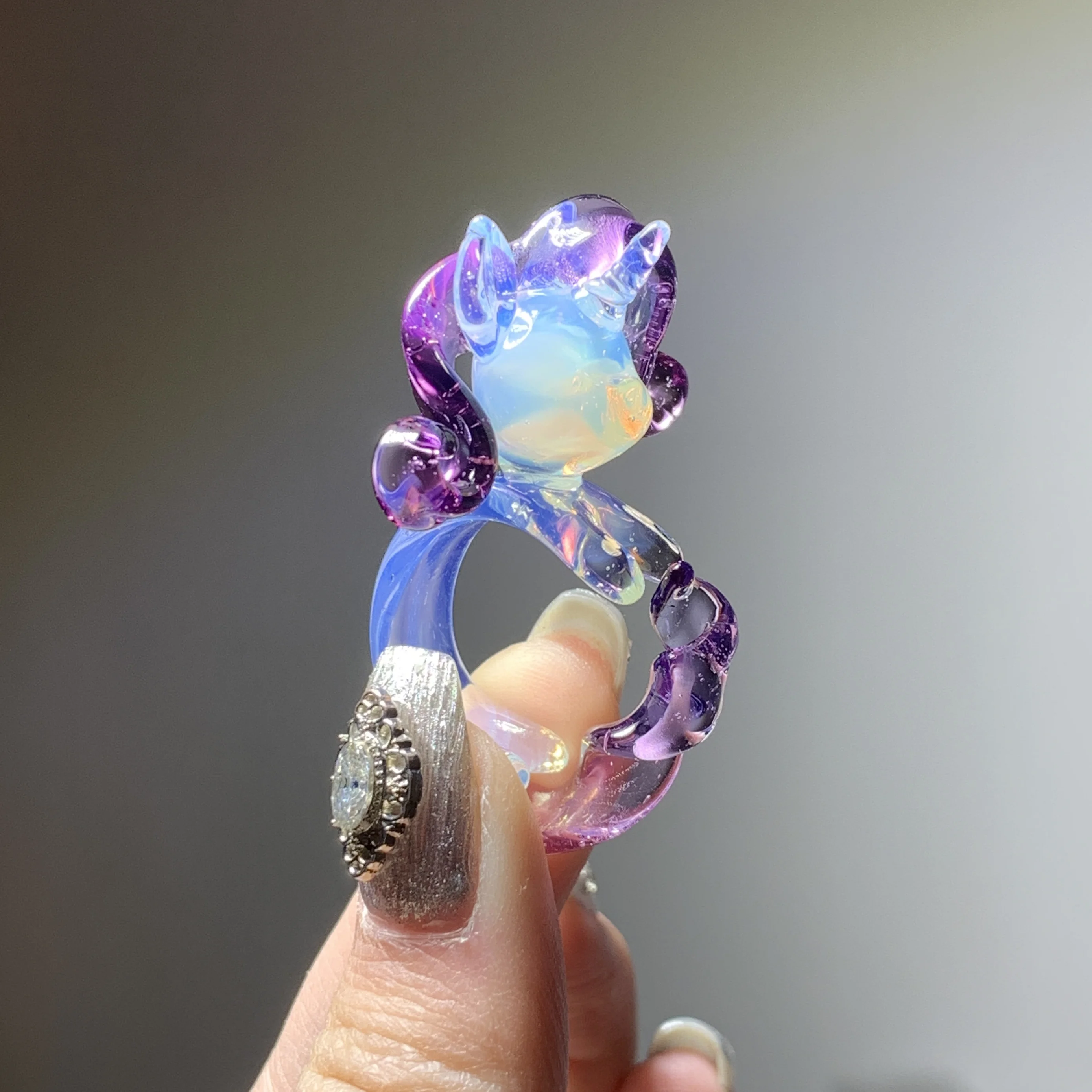 

China HANDMADE Poly Purple Rare Glass Ring Cartoon Ring Cute And Unique Open Ring Girlfriend Same Popular Style