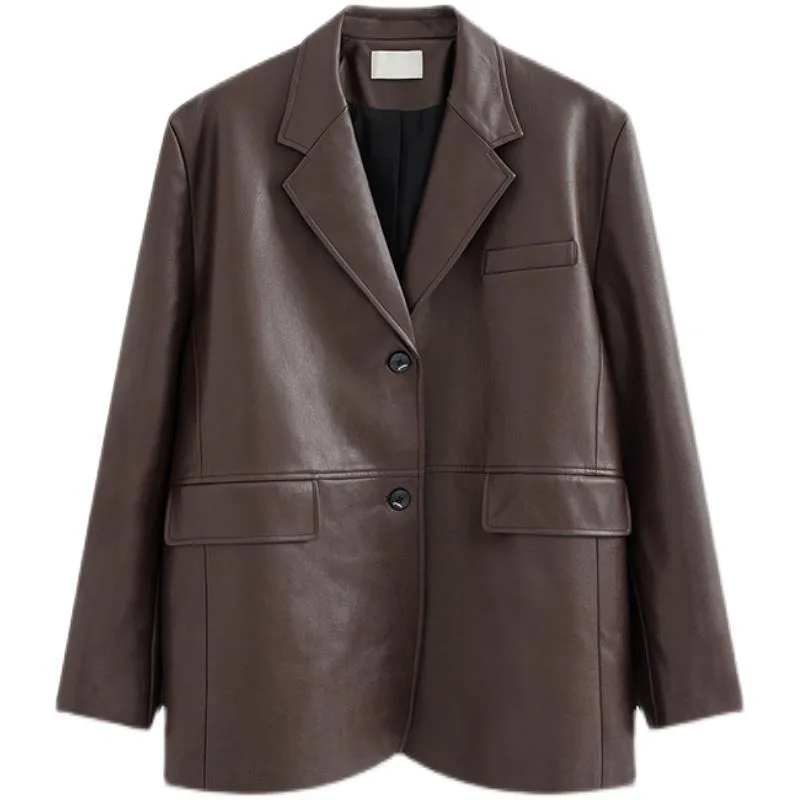 بدلة جلدية ربيعية جديدة على الطراز الكوري للنساء وسترة جلدية فضفاضة للخريف الجديد معطف نسائي عصري ورجعي #5