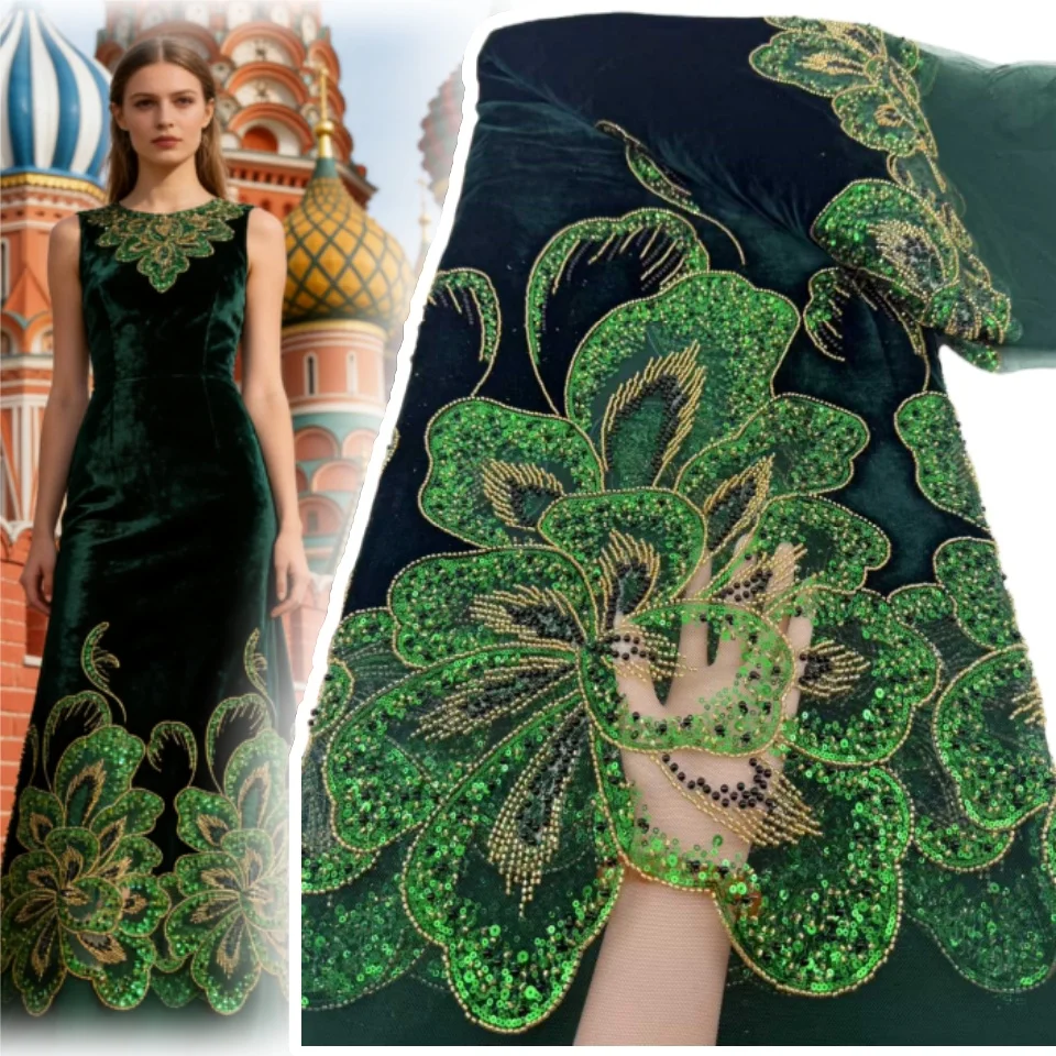 

Luxury African Black Velvet Beaded Sequin Lace Fabric Wine Red Groom Embroidery Fabric French Ladies Evening Dress Sewing SZ1986