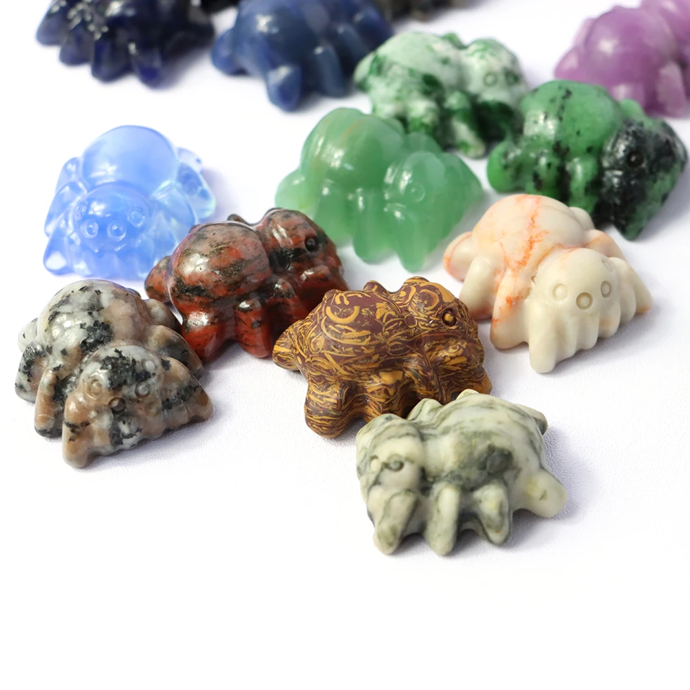 

Cute Spider Natural Crystal Mineral Pyrite Quartz Carving Craft Mini Stone Figurines Healing Reiki Home Decoration Ornament Gift