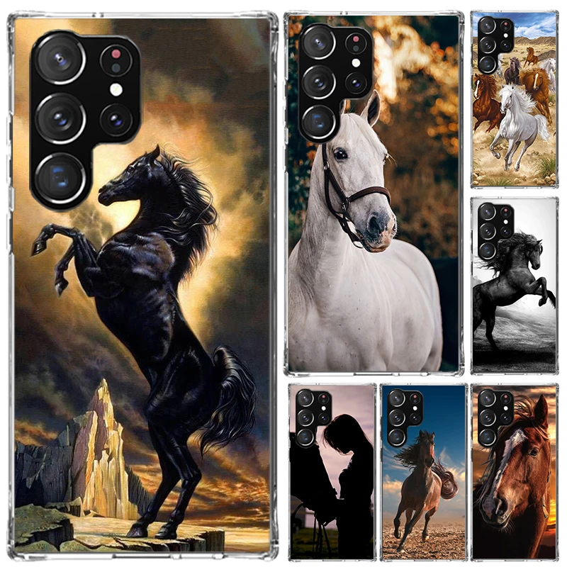 Capa de Celular com Estampa Divertida de Cavalo Galopante para Samsung Galaxy S26 S24 S23 Ultra S25 Edge S22 S21 Plus S20 FE + Capa Protetora Macia