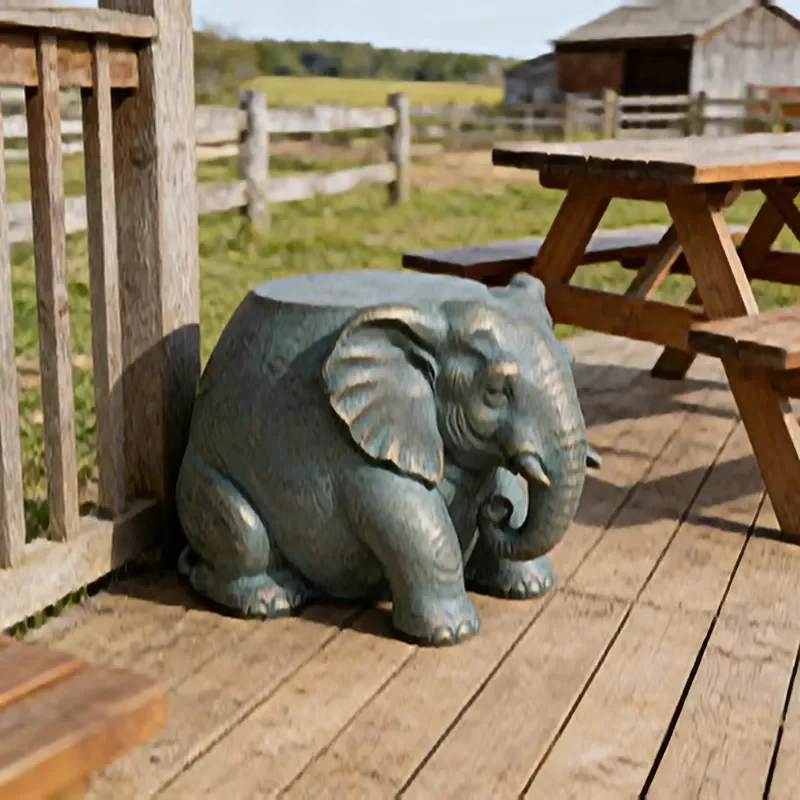 for Elephant Resin Pedestal Garden Stool Antiqued Bronze Finish Playful Outdoor Seat Decorative Base for Patio Spaces