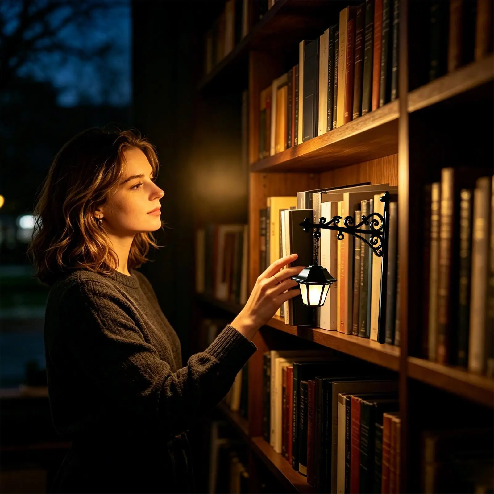 Halloween Library Lantern Mini Bookshelf Lamp Vintage Hanging Shelf Light Decorative Lantern Halloween Gift for Book Lovers