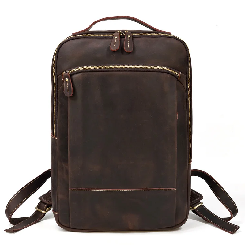 

new fashion leather backpack vintage style laptop bag for men male travel bagpack daypack 100% genuine bags