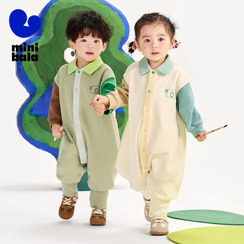 

Mini Bala Infant Outfit for Outings Unisex Children Outfit with Color-Blocking Polo Shirt Creeper