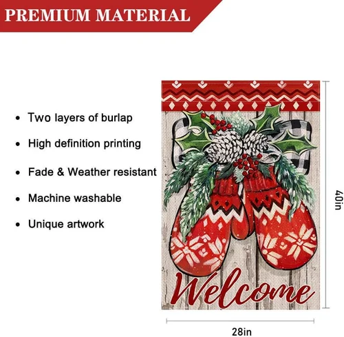 Merry Christmas House Flag 28 X 40 Inch Winter Gloves Decorative Double Sided Bu 7445002770729 AAV hhz