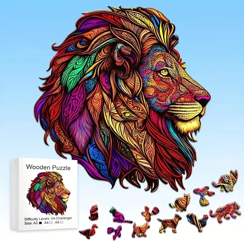 Lion King Wooden Puzzle for Adults Kids, Animal Shaped Pieces Jigsaw Puzzles Toys, Christmas Gift Home Decor Family Game