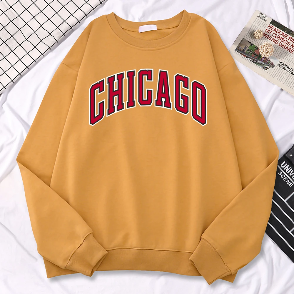 Street Kawaii Sweatshirt For Women Chicago American City Print Hoodie Crewneck Soft Pullover Warm All-Math Female Sportswear