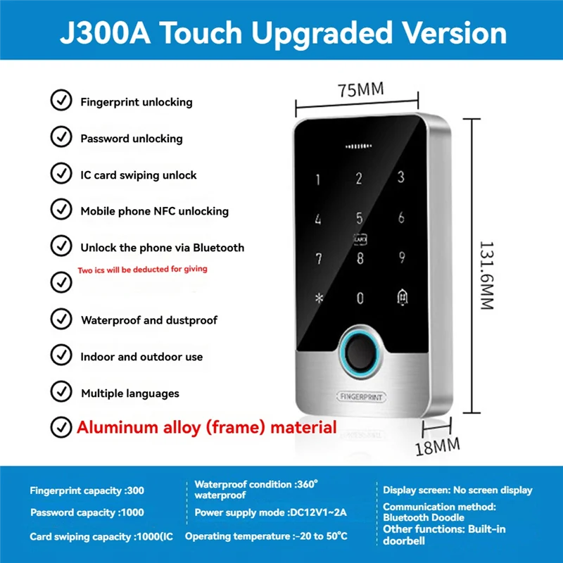 

REPLA-Fingerprint Keypad Tuya NFC Access Control 125Khz RFID 13.56Mhz IC Standalone Unlock System Door Opener Card Reader