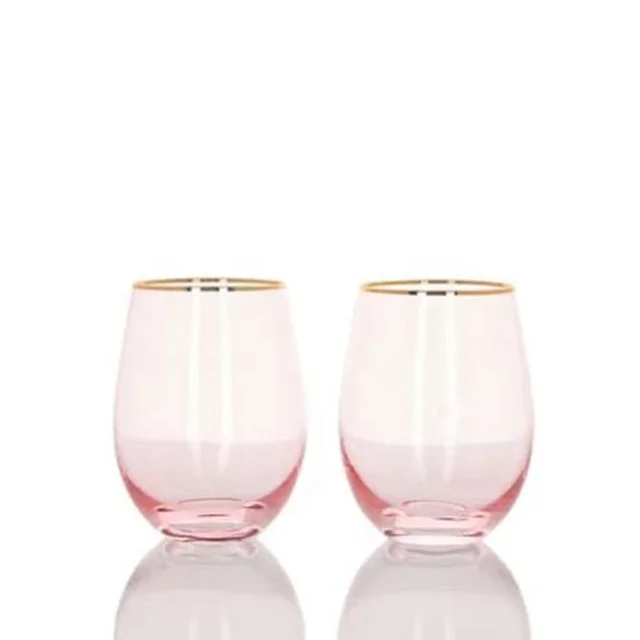 Wholesale Stocked Restaurant Pink Gold Stemless Wine Glasses for Home