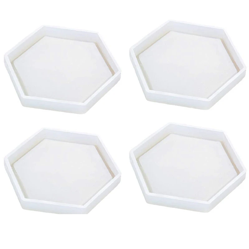 4 Pack Hexagon Silicone Coaster Molds Silicone Resin Mold, Clear Epoxy Molds For Casting With Resin, Concrete, Cement And Polyme