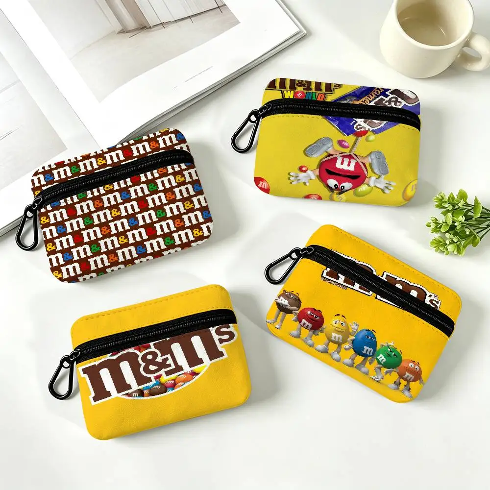 Foot Rugs M-M&M Candy Snacks   Portable Mini Oxford Cloth Coin Purse With Carabiner Hook Zipper Key Card Earphone Storage Wallet