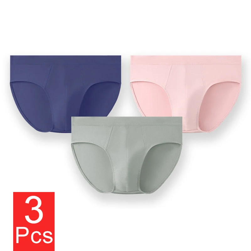 3Pcs/set Sexy Underwear Men Briefs Hombre Ice Silk Panties Bikini Slip Breathable U Convex Pouch Underpants Cueca Calzoncillos