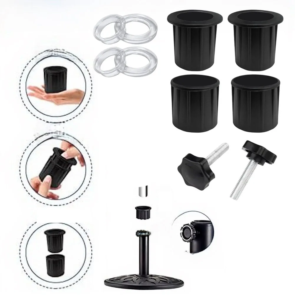 Table Umbrella Replacement Parts Kit 8 pcs ABS Black Includes Hole Ring Cover Cap Stand Screw Pole Cap 1.5inch 1.9inch