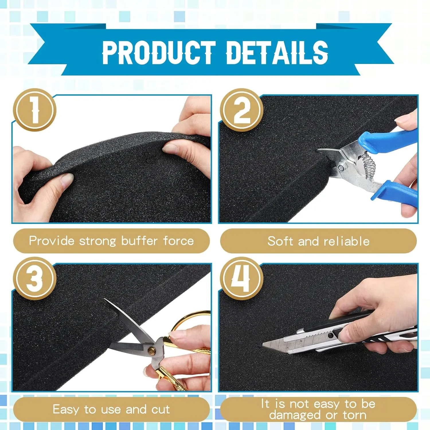 4 قطع من ألواح الرغوة اليدوية القابلة للقطع باللون الأسود، حشوات توسيد من مادة البولي يوريثين تستخدم لصندوق الألعاب وحافظات تخزين