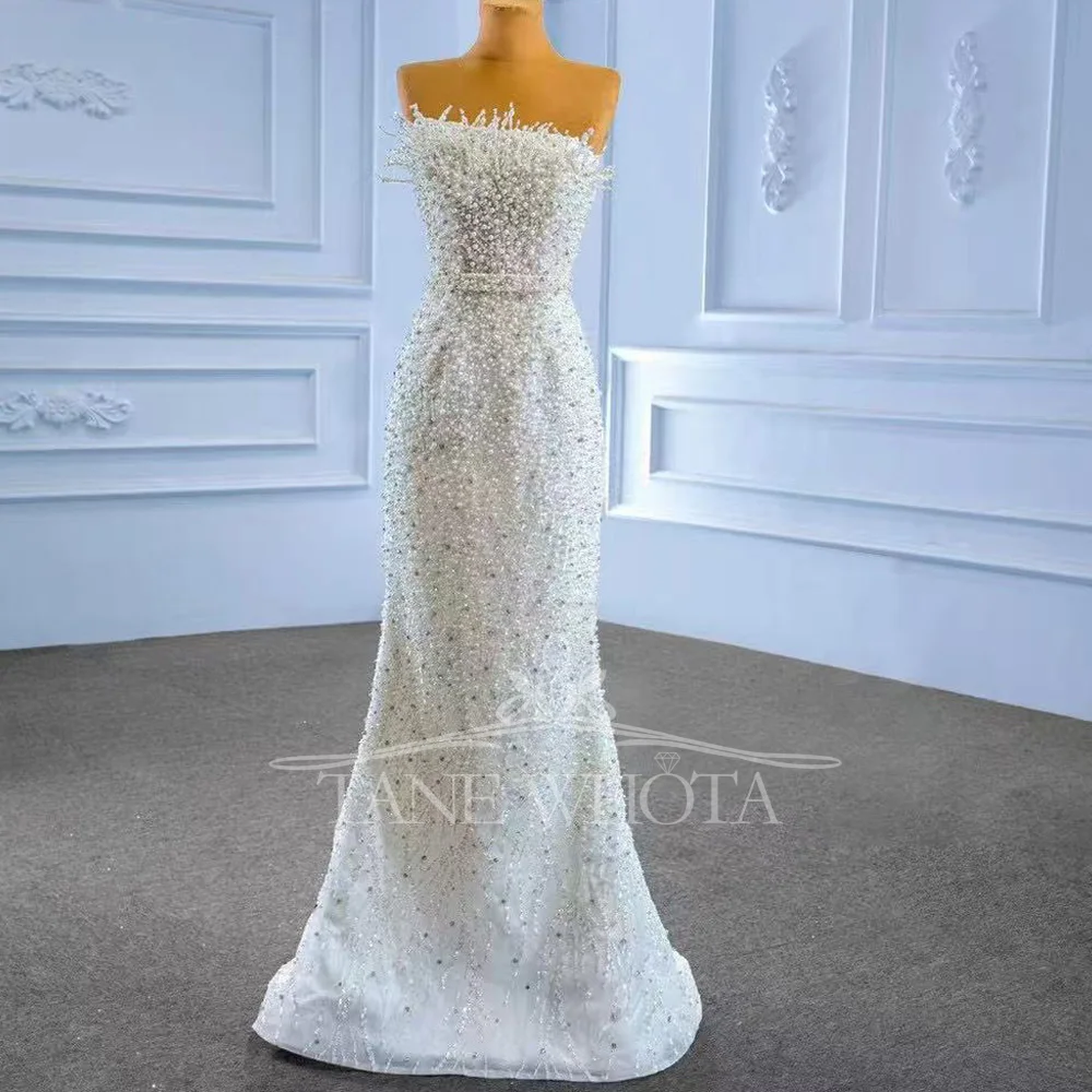 2025 vestido de novia sin tirantes sin mangas con cordones en la espalda tren desmontable vaina perlas con cuentas ajuste personalizado para novias