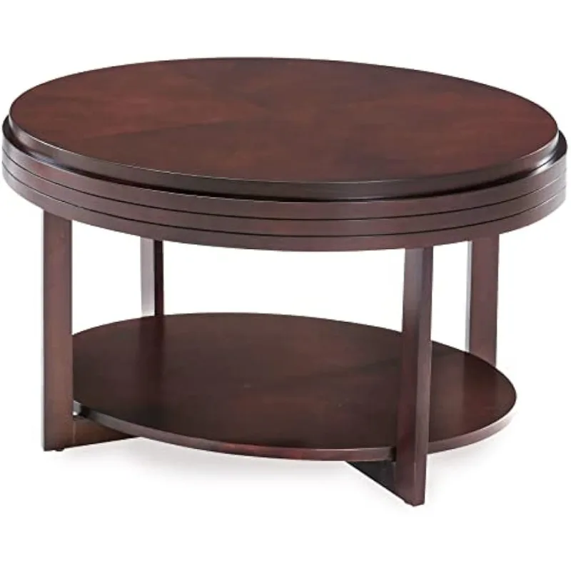 10109-CH Oval Small Coffee Table with Shelf, Chocolate Cherry