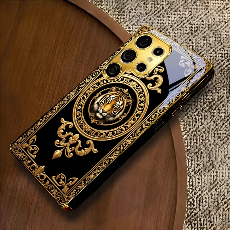 Gold Royal Tiger Art Electroplated Golden Phone Case For Samsung A12 A22 A32 A42 A52 A72 A13 A36 A56 07 A17 A37 A57 Glass Cover