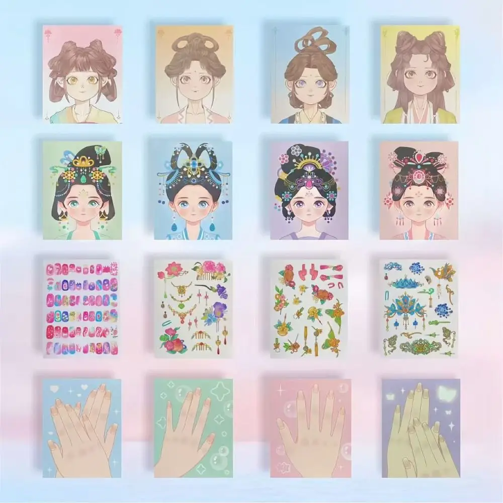 Naklejki do makijażu paznokci dla księżniczek DIY, rozwijające zdolności manualne, cicha książeczka z naklejkami, kreskówkowa książeczka z naklejkami z czterema trybami zabawy.