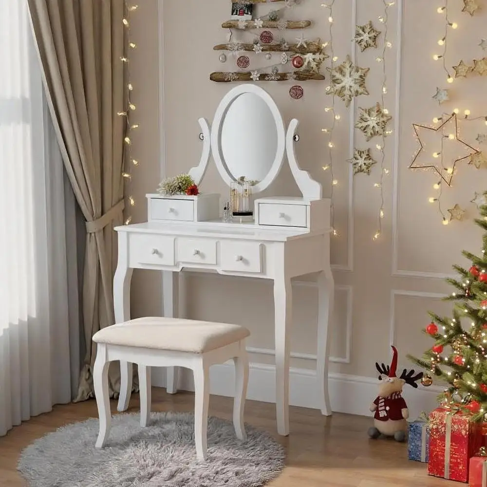 Ashley Wood Make-Up Vanity Table and Stool Set, White