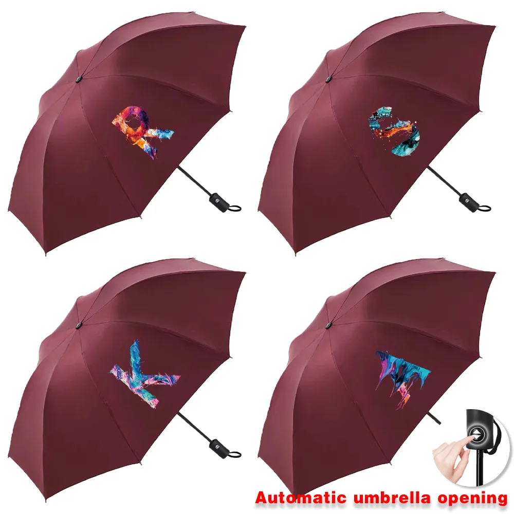 UV Fully Automatic Sun Rain Umbrellas Collapsible Protection Windproof Compact Travel Essentials Paint Print