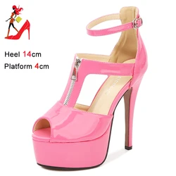 Sexy Peep Toe Women's Sandals Summer 14CM High Heels Comfortadle Platform Party And Weddings Elegant Ladies Shoes Big Size 46