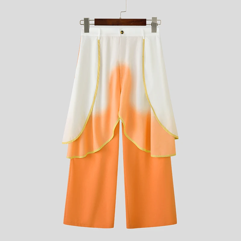 กางเกงขายาวผู้ชาย INCERUN ลายมัดย้อม กระดุมผูกเอว ทรงจ็อกเกอร์ แต่งระบายไล่เฉดสี สไตล์ลำลอง สตรีทแวร์ ทรงหลวม แฟชั่นปี 2025 กางเกงขายาวผู้ชาย ไซส์ S-5XL