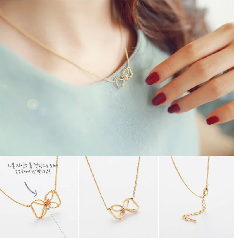 Korean Star The Same Paragraph Alloy Necklace Fashion Bow Necklace Jewelry Wholesale Hot Female