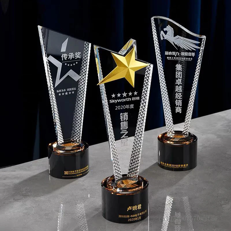 

Creative Customized Crystal Trophy Five Point Star Excellent Employee Company Annual Meeting Award Souvenir Home Decor Medal 1Pc