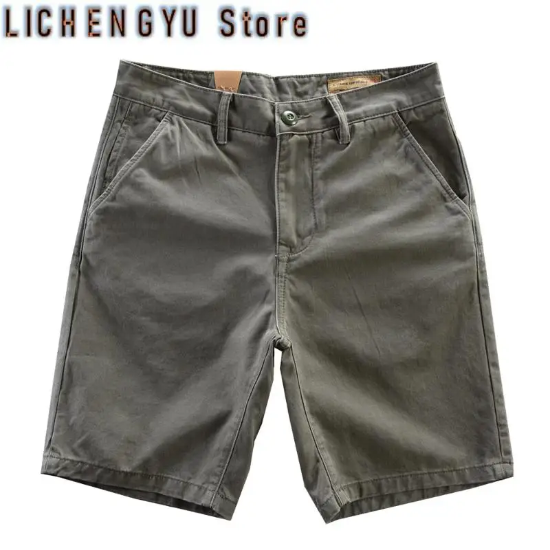 Summer New American Retro Woven Twill Cargo Shorts Men's 100% Cotton Washed Heavyweight Casual Straight Five-point Pants