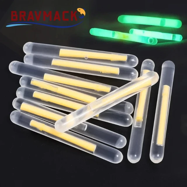 BRAVMACK 50/100 szt. Fluorescencyjne świetlówki wędkarskie na zewnątrz, świetlówki wędkarskie typu firefly, świetlne pływaki wędkarskie, świecące w ciemności.