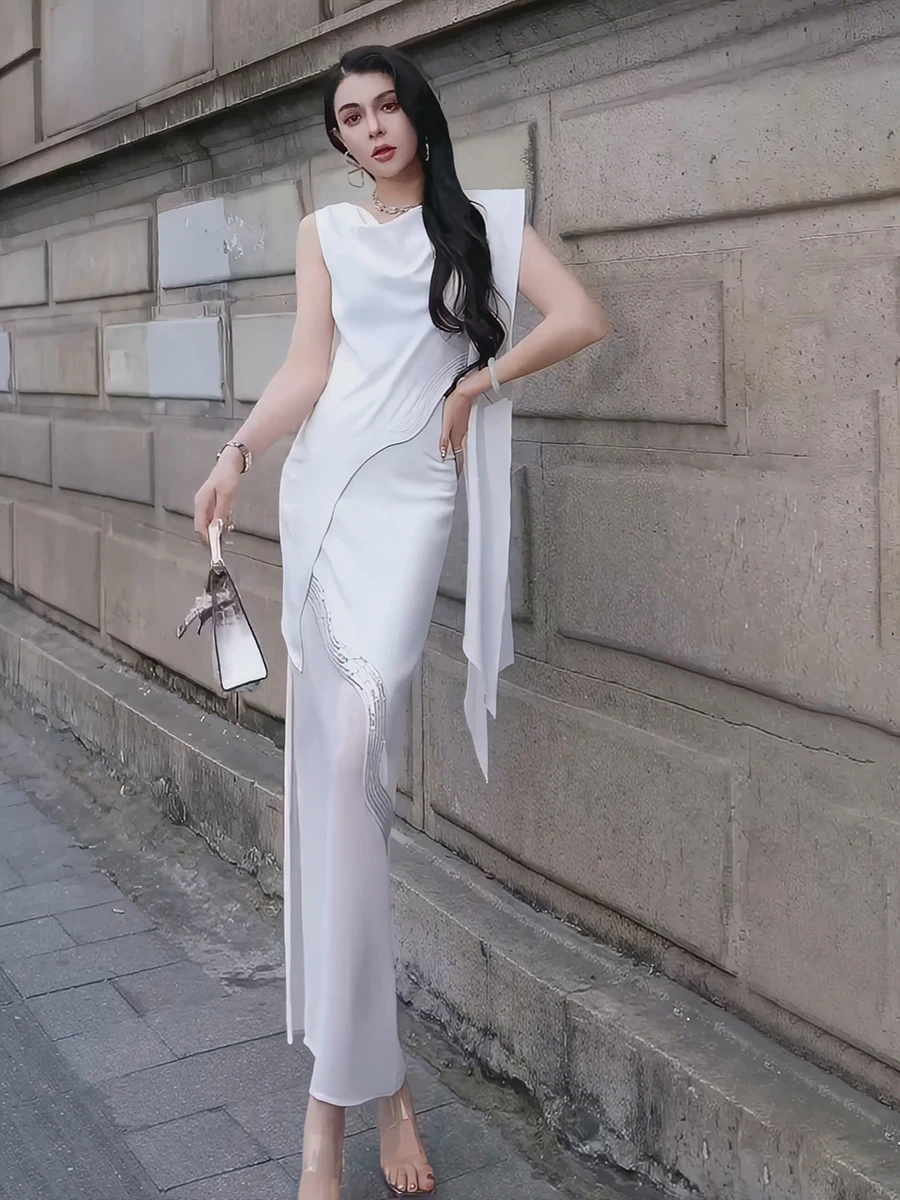 

Комплект из асимметричного топа и юбки Ele Me Splice: Модный женский костюм-двойка 2025 года, летняя новинка, элегантное качество