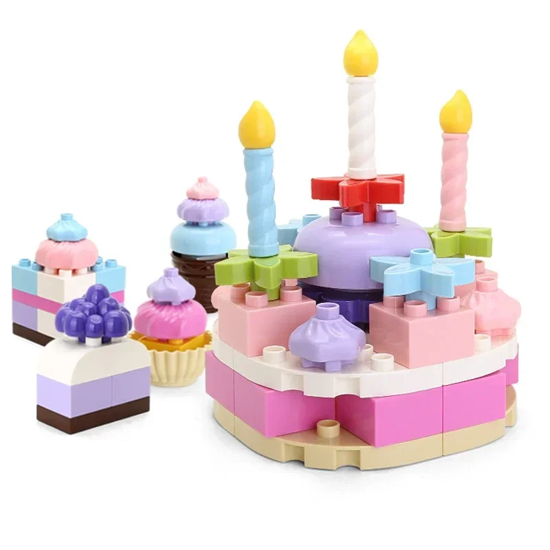 Bloques de construcción grandes para niños, accesorios compatibles con grandes ladrillos, festivales, cumpleaños, pasteles, velas, juguetes