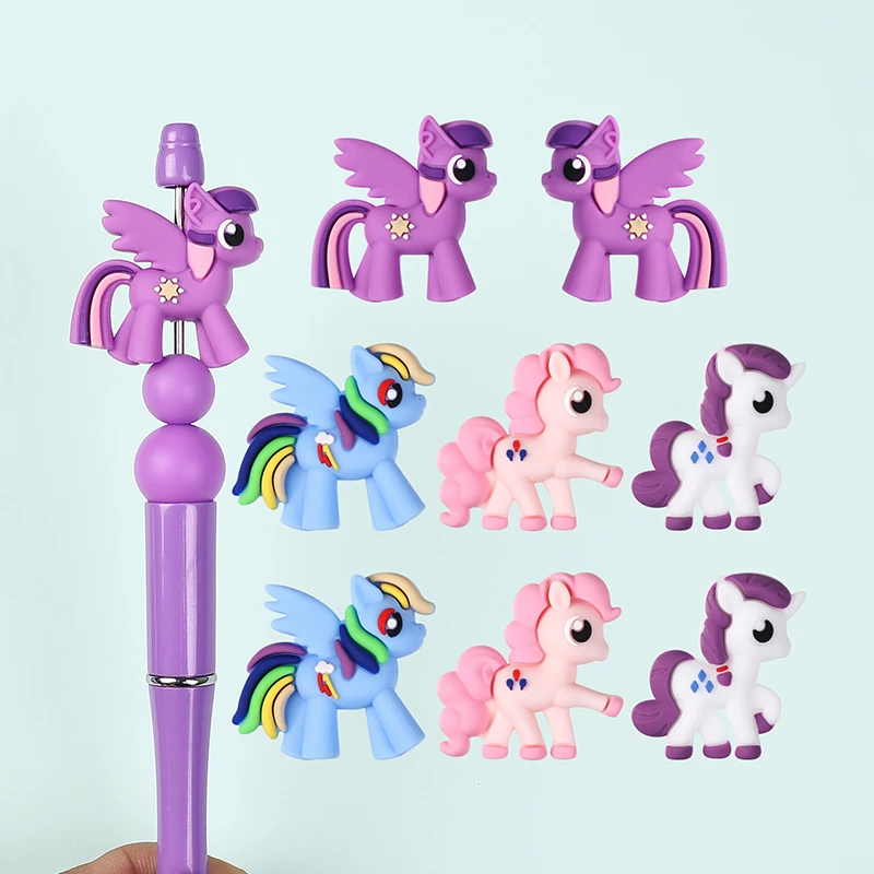 5 ชิ้นซิลิโคน little pony ลูกปัดโฟกัส PVC สําหรับ DIY สร้อยข้อมือสร้อยคอปากกาพวงกุญแจบุ๊คมาร์คอุปกรณ์เสริม