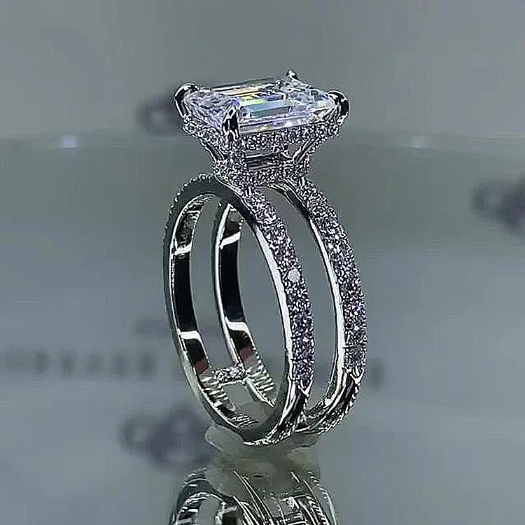 

Великолепное кольцо с полным кубическим цирконием для женщин, роскошные обручальные кольца с инкрустацией квадратным камнем CZ, новые модные украшения