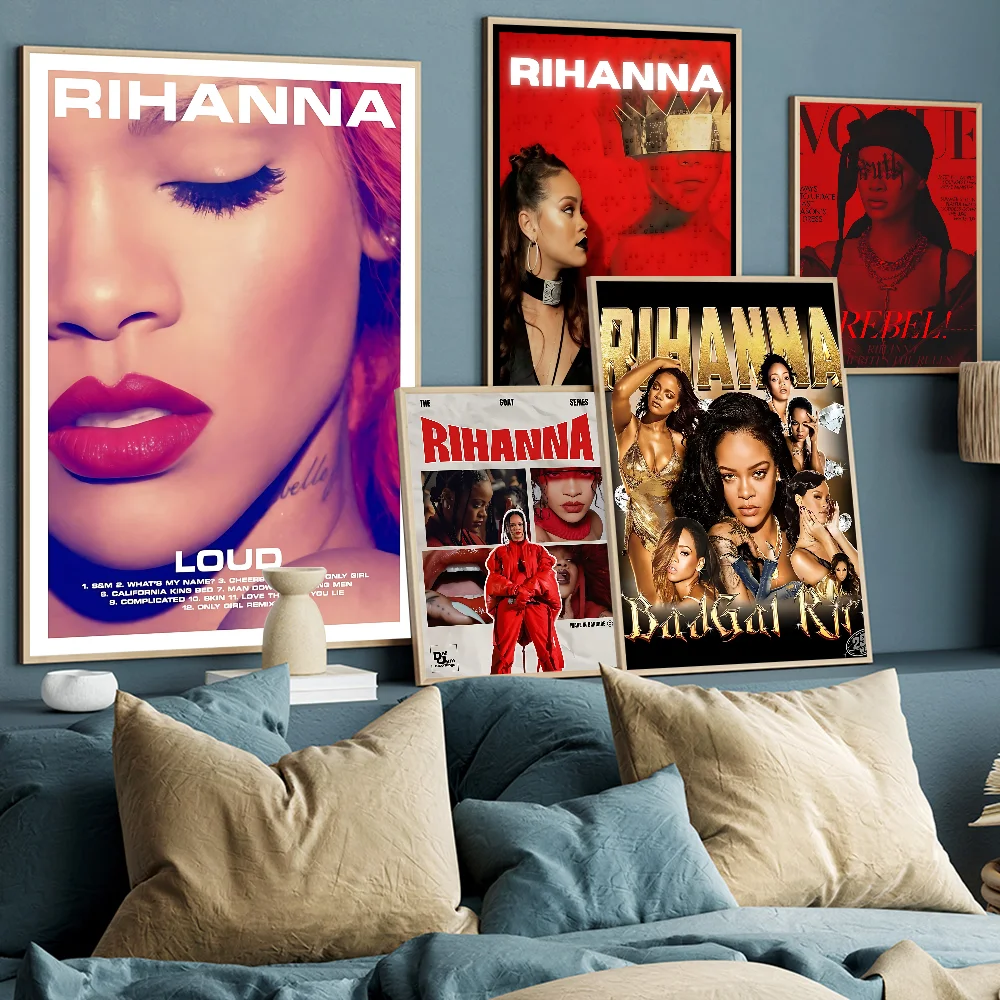 حار المغني R-ريهانا ذاتية اللصق ملصق فني ديكور اللوحة جدار الفن ورق الكرافت الأبيض ديكور المنزل #1