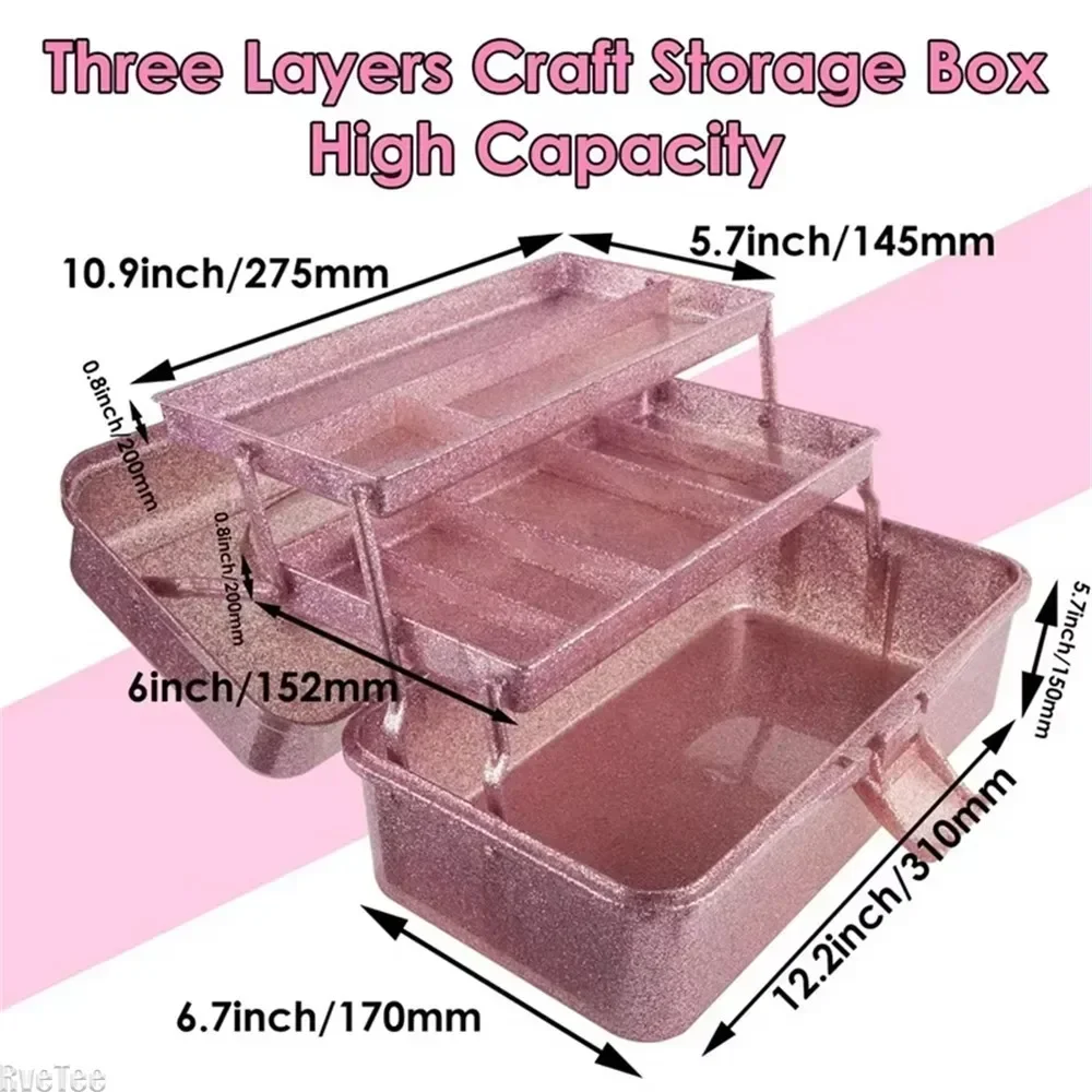 3-layer Foldable Hand-held Storage Box All-glitter Beauty Cosmetics Prop Boxes with Handle Large-capacity Makeup Toolbox Homeuse