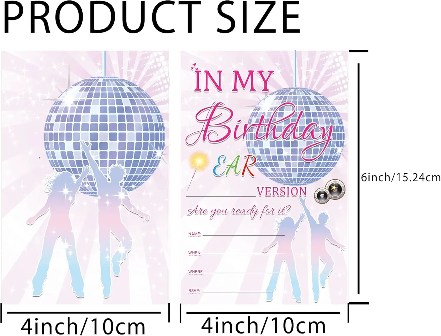 بطاقات دعوات حفلات أعياد الميلاد لموسيقى الديسكو مقاس 4 × 6 بوصة، 25 عبوة