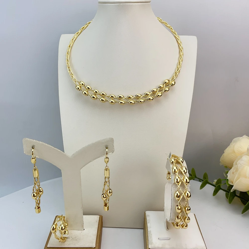 Simple Dubai Jewelry Three Layer Necklace Fine Jewelry Sets for Women Party FHK23105