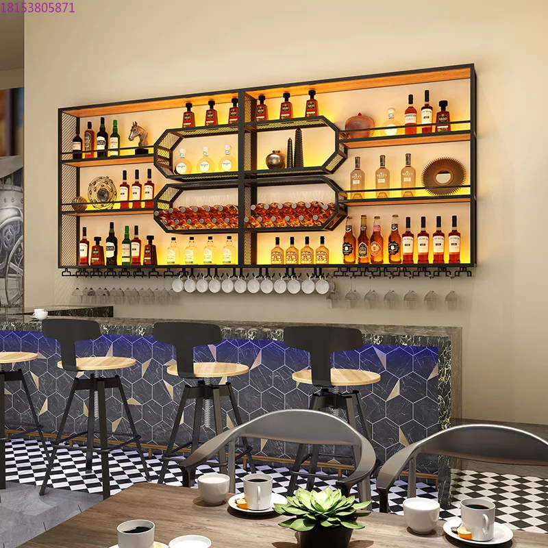 Restaurant wall-mounted wine cabinet display rack hanging wall wine cabinet multi-functional storage