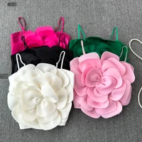 Camisola elástica con espalda ajustada para mujer, camiseta sin mangas lisa con flores grandes para chica, Top corto de verano 2024 para camisola femenina