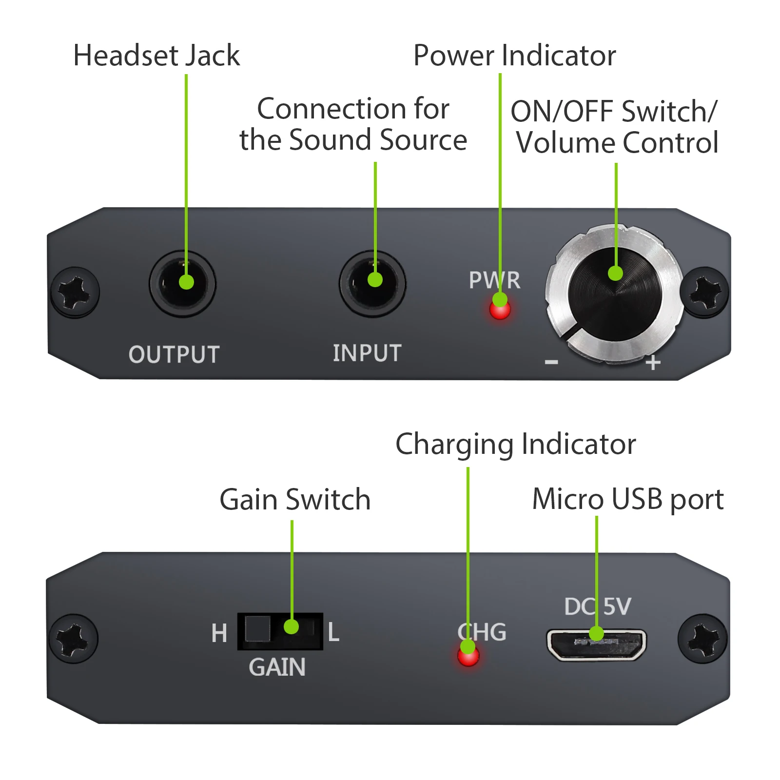 PROZOR 300Ω Headphone Amplifier HiFi Earphone Amplifier 3.5mm AUX Input Output Rechargeable Portable Amp for MP4 Mobile Phone