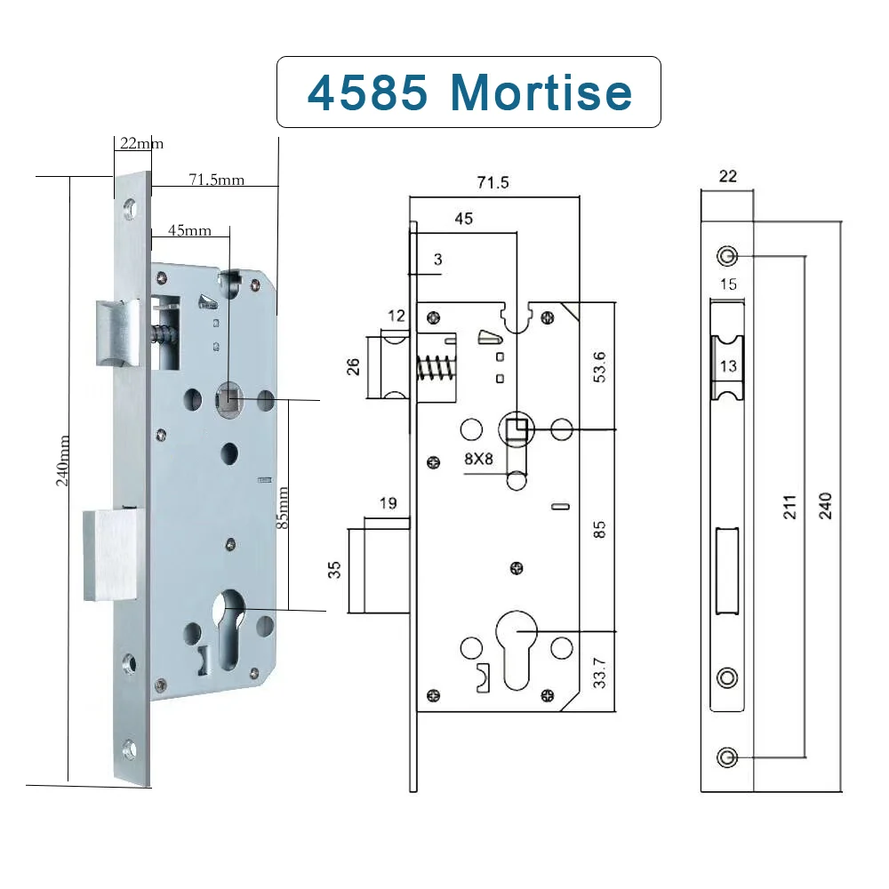 3585 4585 6085 Schlosskörper-Einsteckschloss für Aluminiumtür Smart Lock – Detail 4