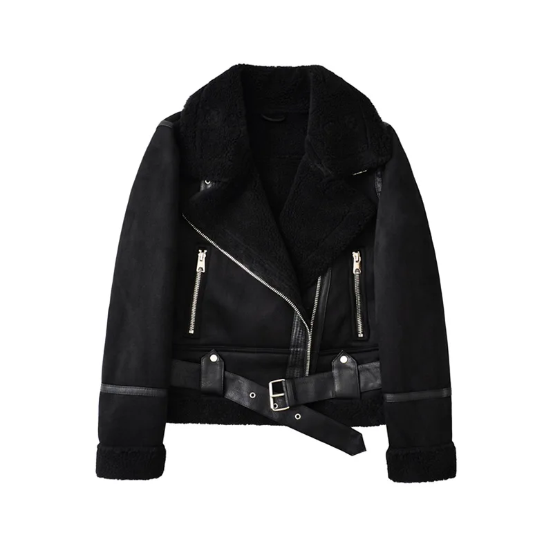 

Winter Women Thick Warm Suede Lamb Jacket Short Motorcycle Brown Coats Faux Shearling Sheepskin Leather Jackets Outwear New